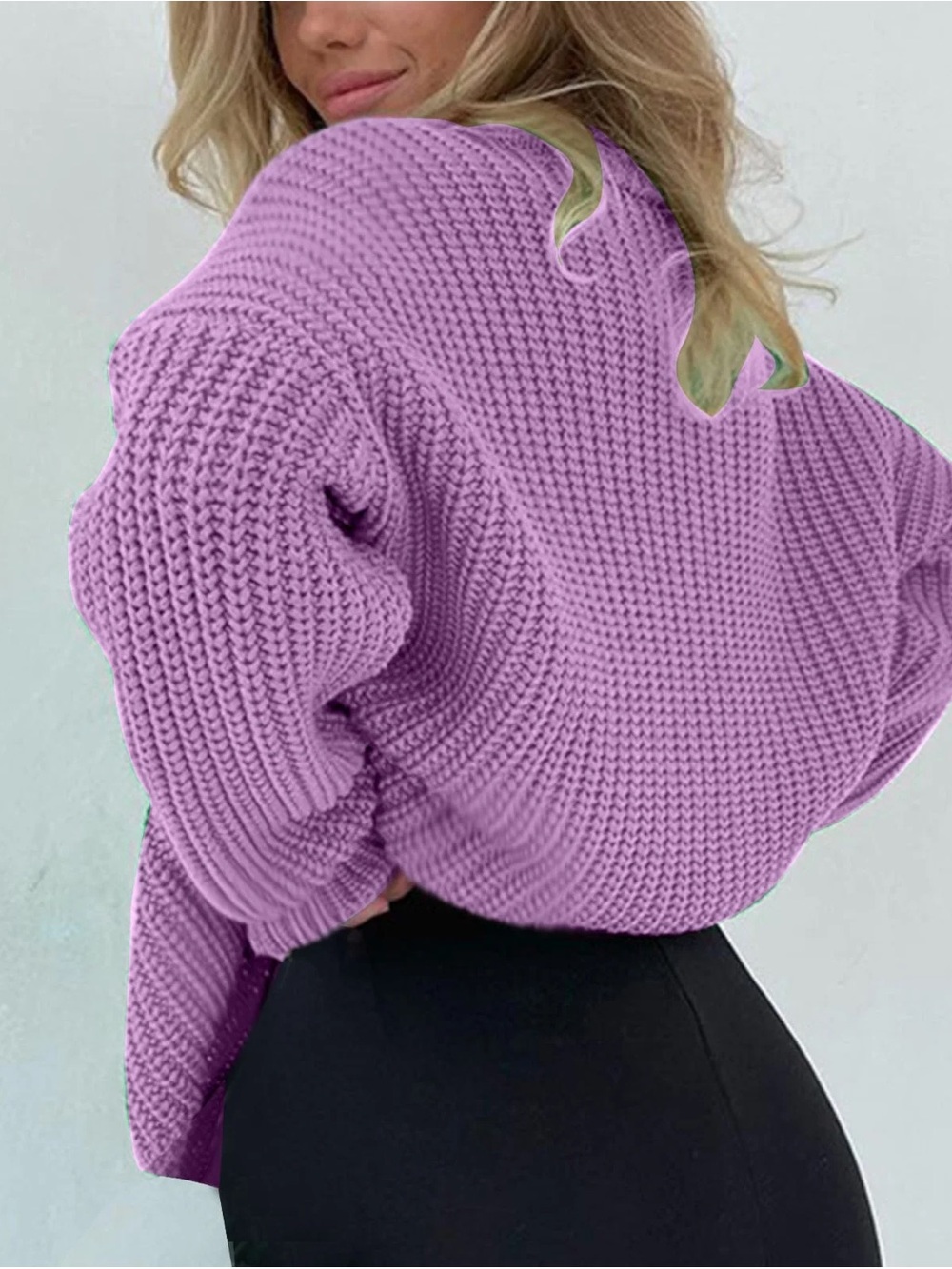 SHEIN Lilac Oversized Chunky Knit Crewneck Sweater